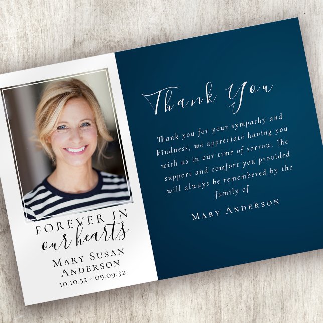 Cartão De Agradecimento Marinho para sempre em nosso coração Foto Funeral (Criador carregado)