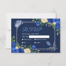 Marinho Princesa Vestida Mis Quince Rsvp Card