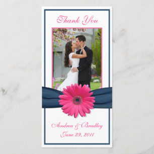 Cartão De Agradecimento Marinho Rosa Gerbera Daisy Casamento Ribbon Obriga