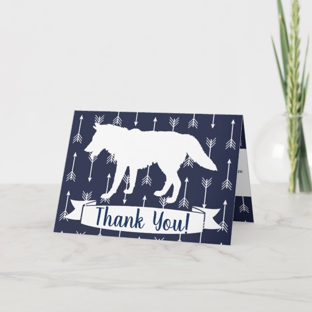 Cartão De Agradecimento Marinho Russo Moderno e Setas do Lobo Branco Obrig (Frente)