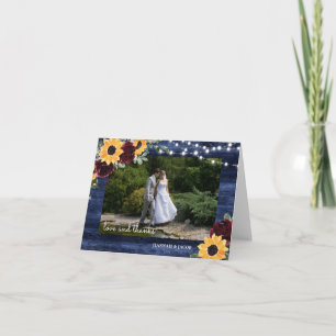 Cartão De Agradecimento Marinho Sunflower Wood String Luzes Foto de Casame