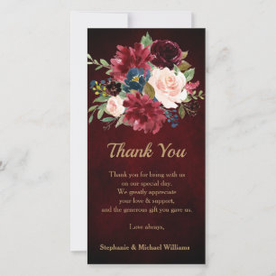 Cartão De Agradecimento Marinho Vermelho Floral Russo Boho Obrigado
