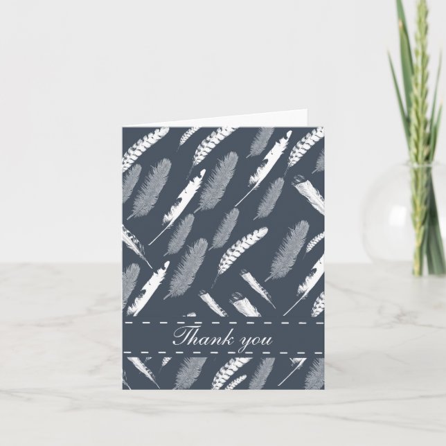 Cartão De Agradecimento Marinho White Feather Obrigado (Frente)