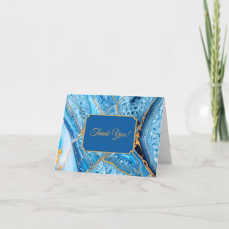 Cartão De Agradecimento Mármore Azul e Dourado