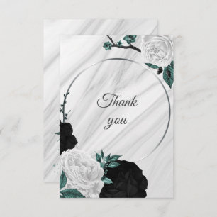 Cartão De Agradecimento mármore botânico preto branco e branco