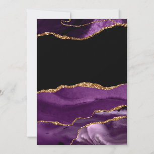 Cartão De Agradecimento Mármore Preto Violeta Ágata Glam Glitter Dourado