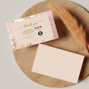 Cartão De Agradecimento Mármore Rosa Elegante Dourado Profissional