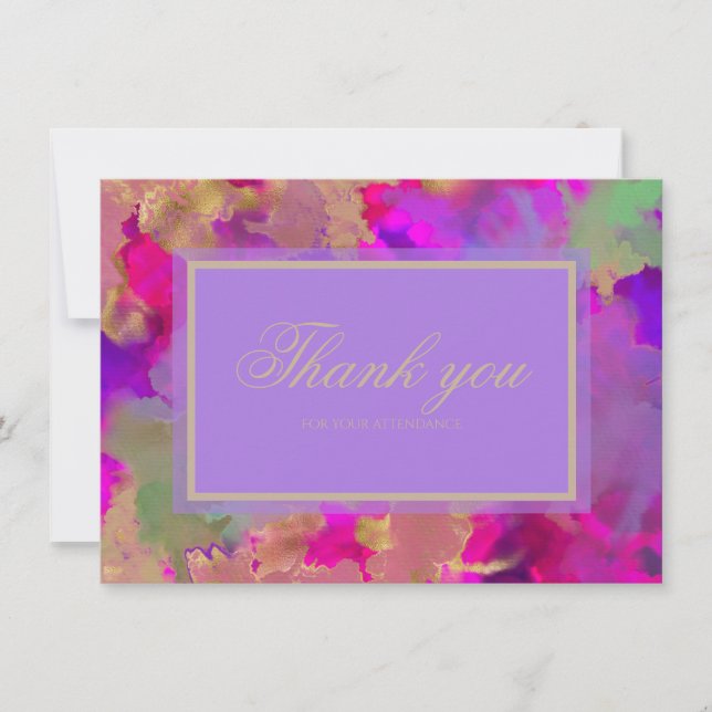 Cartão De Agradecimento Mármore rosa, roxo e dourado (Frente)