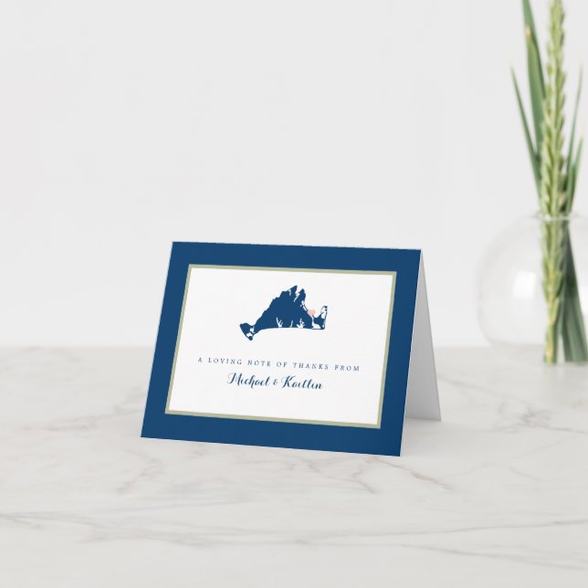 Cartão De Agradecimento Marthas Vineyard Blue Map com Casamento Cardíaco (Frente)
