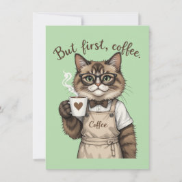 Cartão De Agradecimento Mas Primeiro, Gato Café