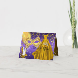 Cartão de Agradecimento Máscara de Ouro e Roxo Mas