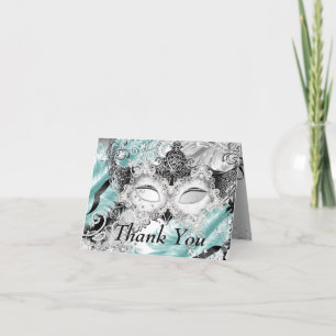 Cartão De Agradecimento Mascarada de Máscara de Teto Silver Sparkle Obriga