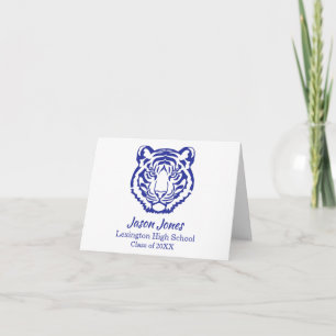 Cartão De Agradecimento Mascote Tigres Azul e Branco de Formatura