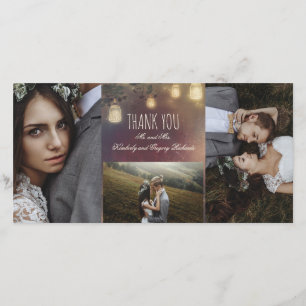 Cartão De Agradecimento Mason Jar Lights Branches Rustic Wedding