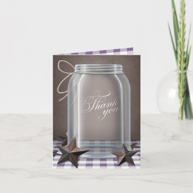 Cartão De Agradecimento Mason Jar Rustic Stars Purple Thank You cards (Frente)