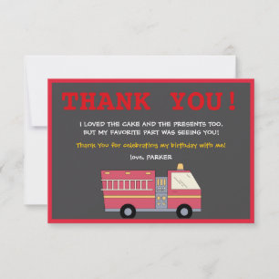 Cartão De Agradecimento Material de Aniversário de Bombeiros Vermelhos