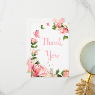 Cartão De Agradecimento matrizes de flores rosa quente borboletas casament