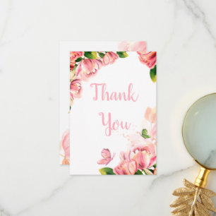 Cartão De Agradecimento matrizes de flores rosa quente borboletas casament