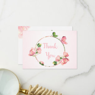 Cartão De Agradecimento matrizes de flores rosa quente borboletas casament