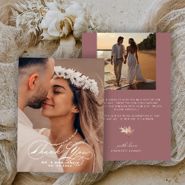 Cartão De Agradecimento Mauve de Casamento Fotográfico Elegante Calliograf