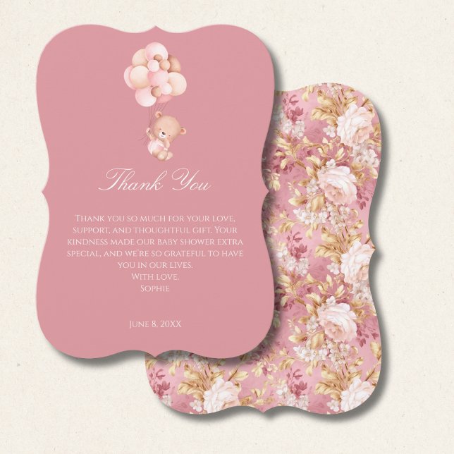 Cartão De Agradecimento Mauve Pink, Florals Baby Shower (Criador carregado)