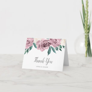 Cartão De Agradecimento Mauve Watercolor Rosa Floral Obrigado