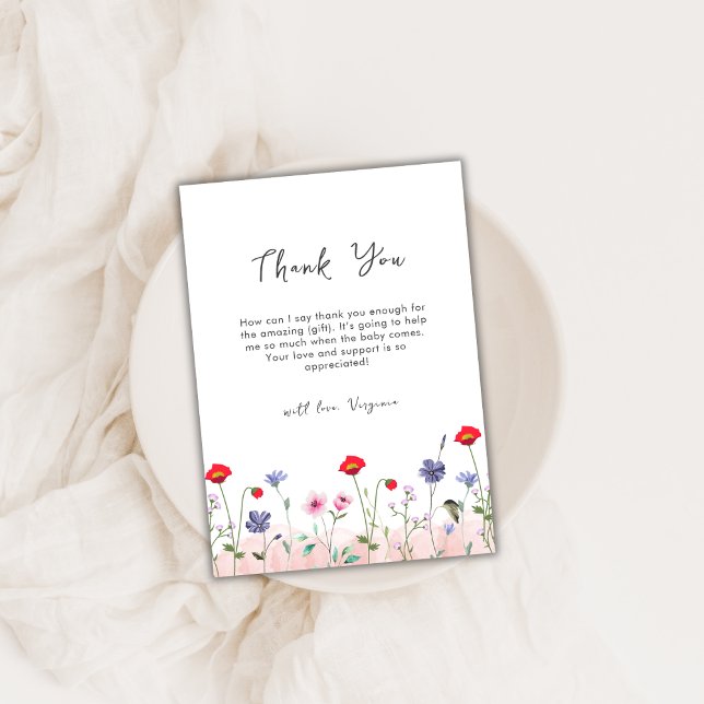 Cartão De Agradecimento Meadow Summer Wildflower Chá de fraldas (Meadow Summer Wildflower Baby Shower Thank You Card)