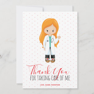 Cartão De Agradecimento Medic Gengibre Médica Feminina Script Vermelho Bol
