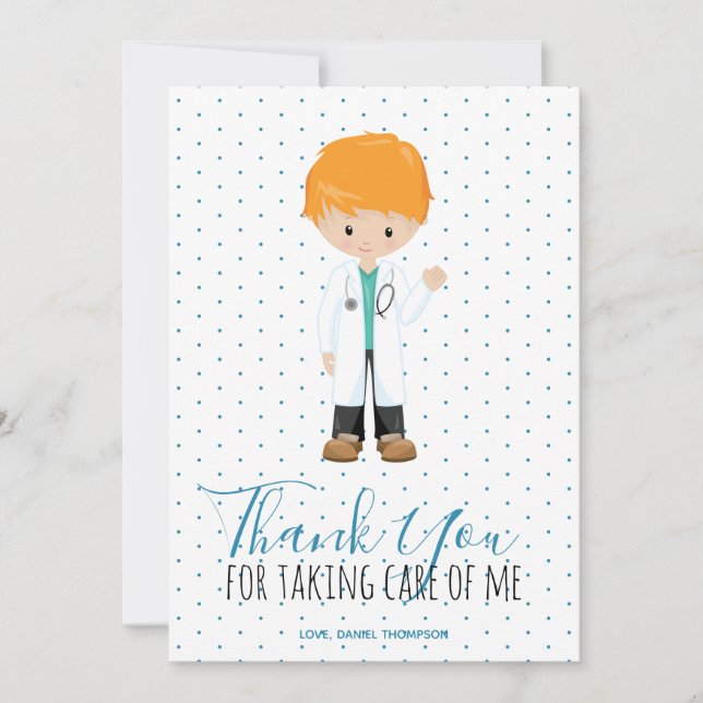 Cartão De Agradecimento Médico médico assistente Bolinhas de Tipografia Az (Frente)