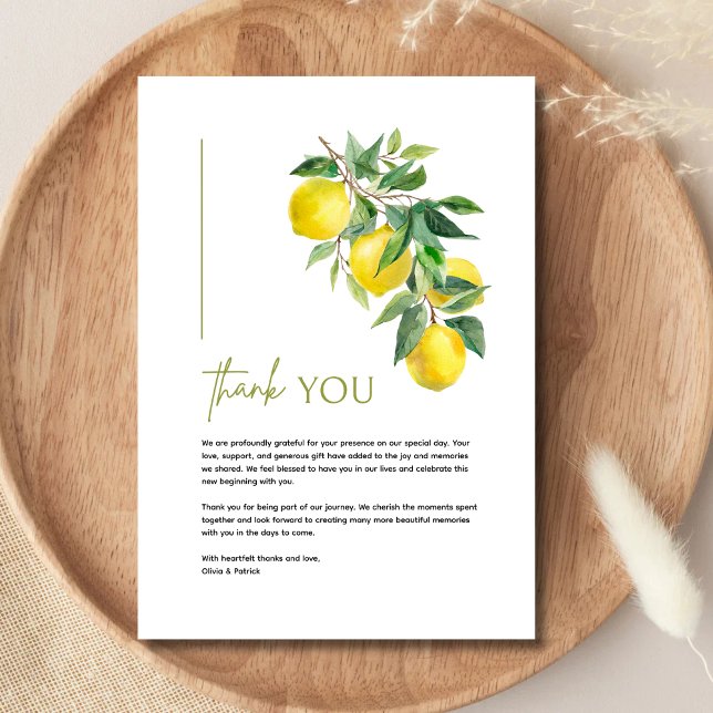 Cartão De Agradecimento Mediterranean Italy Greece Lemon Vibrant Wedding (Criador carregado)