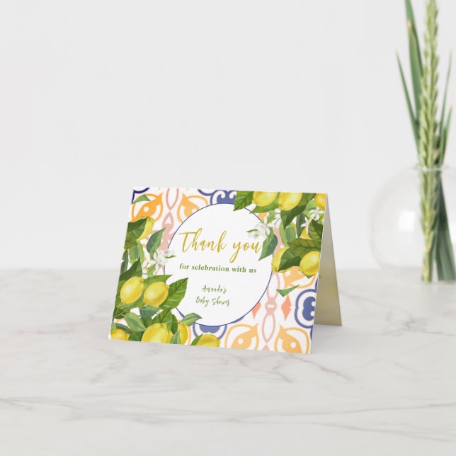 Cartão De Agradecimento Mediterranean Lemon Main Squeeze Baby Shower (Frente)