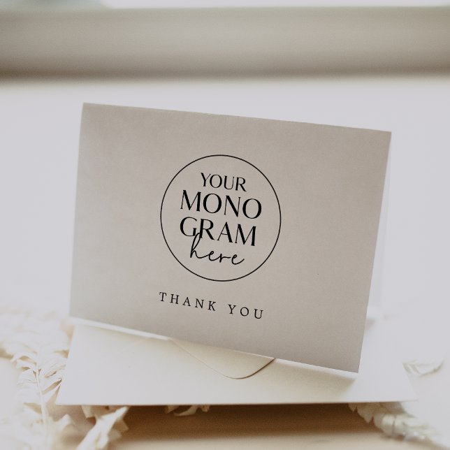 Cartão De Agradecimento MEGHAN Dobrou Monograma Branco Branco Simples Casa (MEGHAN Folded Monogram Black White Simple Wedding Thank You Card)