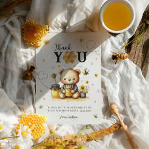 Cartão De Agradecimento Mel Bear Bee 1º Aniversário Gênero Neutro Bee-Day