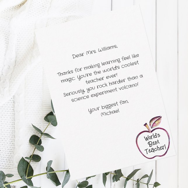 Cartão De Agradecimento Melhor Professora, Apple Vermelha, Apreciação de P (Criador carregado)