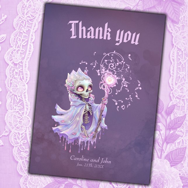 Cartão De Agradecimento Melodias mágicas do esqueleto roxo giro. (Criador carregado)