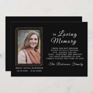 Cartão De Agradecimento Memória de simpatia Preta Dourada OBRIGADA