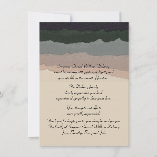 Cartão De Agradecimento Memória eterno - obrigado do falecimento você (Frente)