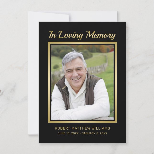 Cartão De Agradecimento Memorial Black Typografia Dourada Foto Simpatia (Frente)