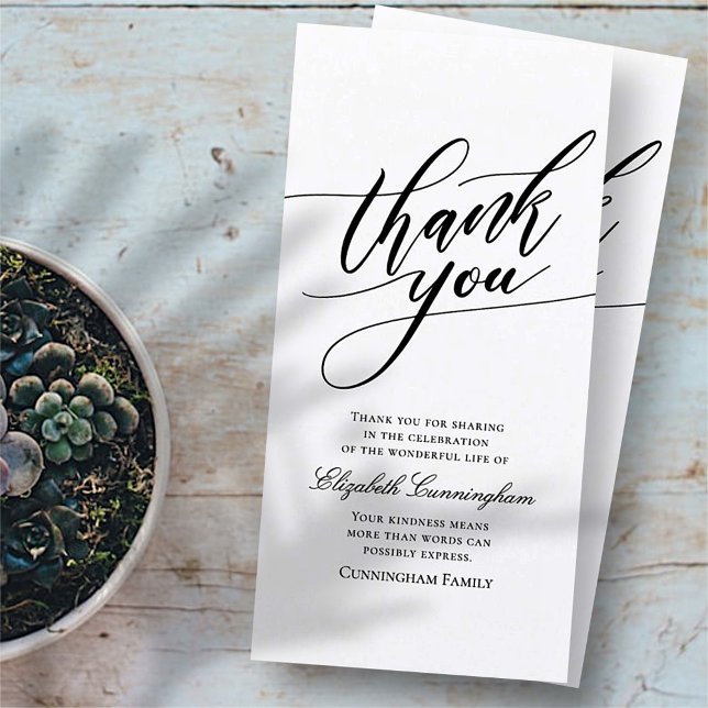 Cartão De Agradecimento Memorial Clássico e Simples de Caligrafia (Criador carregado)