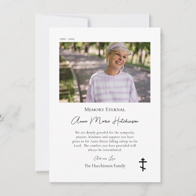 Cartão De Agradecimento Memorial Cristão Mínimo de Foto Ortodoxa (Frente)