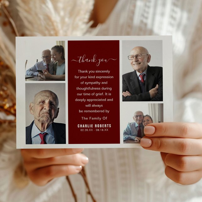 Cartão De Agradecimento Memorial da Grade de Fotos Moderna | Funerais (Criador carregado)