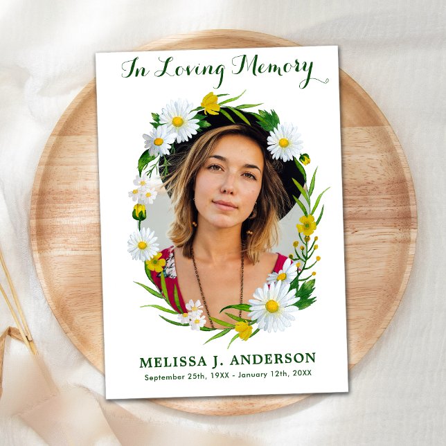 Cartão De Agradecimento Memorial Daisy Floral Sympathy Photo Funeral (Criador carregado)