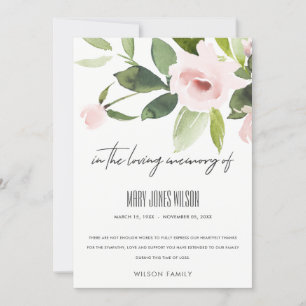 CARTÃO DE AGRADECIMENTO MEMORIAL DE FLORA WATERCOLOR DE ROSE DE PINCO NEGR