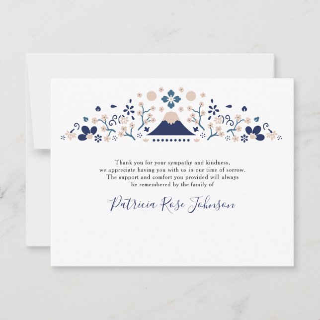 Cartão De Agradecimento Memorial do Funeral Azul Japonês Obrigado (Frente)