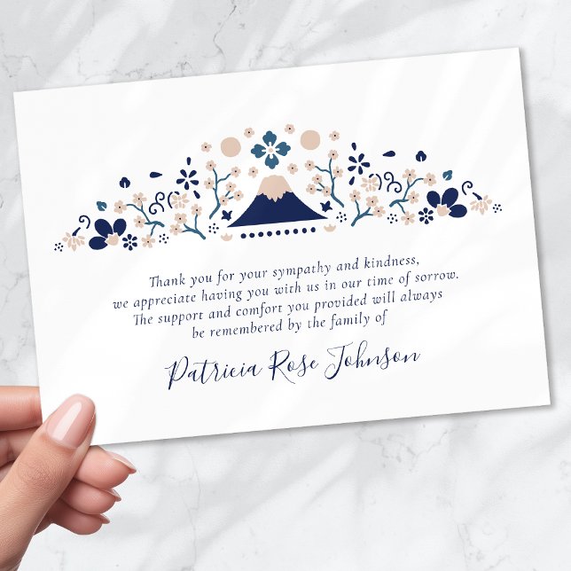 Cartão De Agradecimento Memorial do Funeral Azul Japonês Obrigado (Criador carregado)