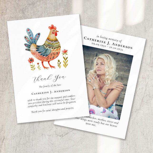 Cartão De Agradecimento Memorial do Funeral de Foto em Galinha (Criador carregado)