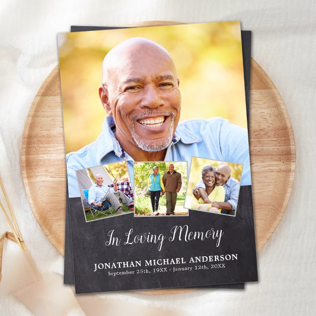 Cartão De Agradecimento Memorial Elegant 4 Foto Collage Simpatia Funeral (Criador carregado)