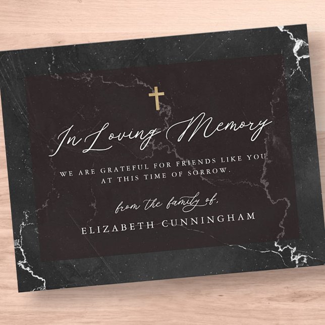 Cartão De Agradecimento Memorial Elegante Cruz Simples, Preta e Branca (Criador carregado)