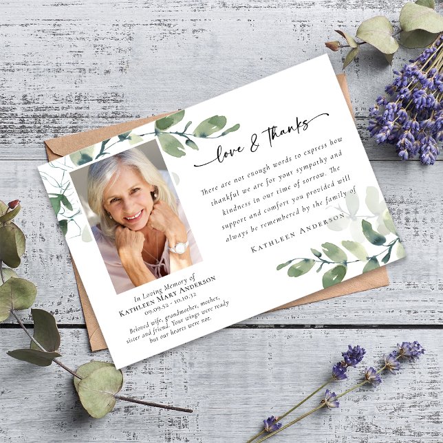 Cartão De Agradecimento Memorial Eucalyptus Funeral Fotografia do Amor e O (Criador carregado)