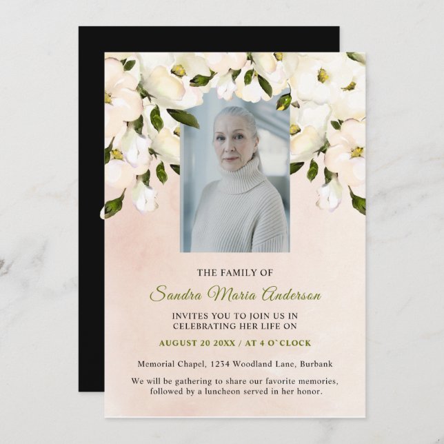 Cartão De Agradecimento Memorial Floral do Funeral Foto Celebração da Vida (Frente/Verso)